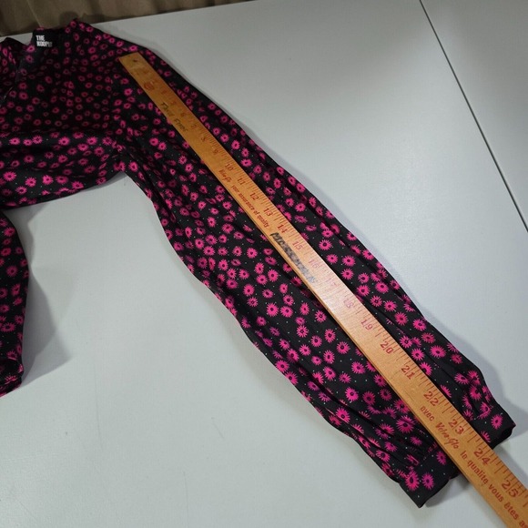 The Kooples Top Womens Large 3 Pink Black Floral V-Neck Blouse Preppy Cottage - Picture 10 of 11